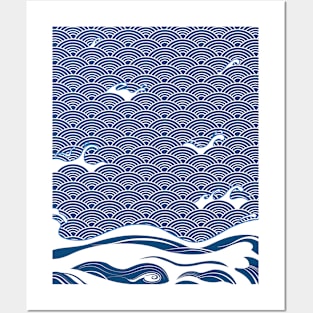 Blue Ocean Wave Japanese Art Posters and Art